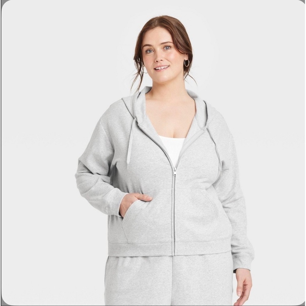 Auden Womens 2X Heather Gray Full Zip Hoodie Sweatshirt Pockets  NEW